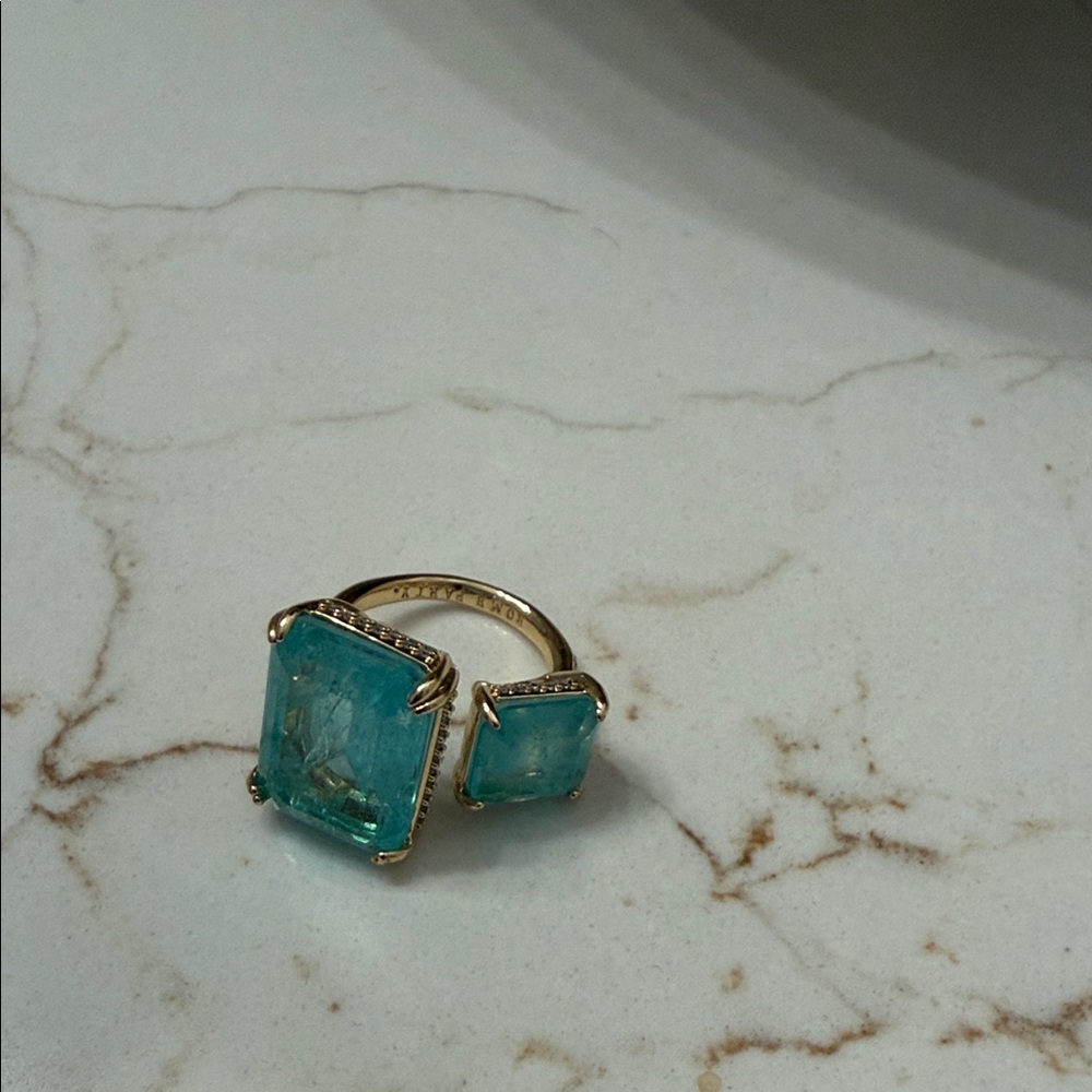 Gold Ring with Dual Blue Gemstones